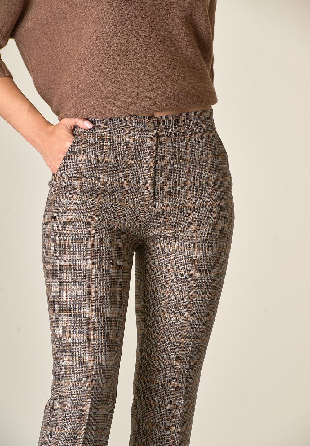 Angelico Pantalone marrone Principe di Galles con risvolto Sconto