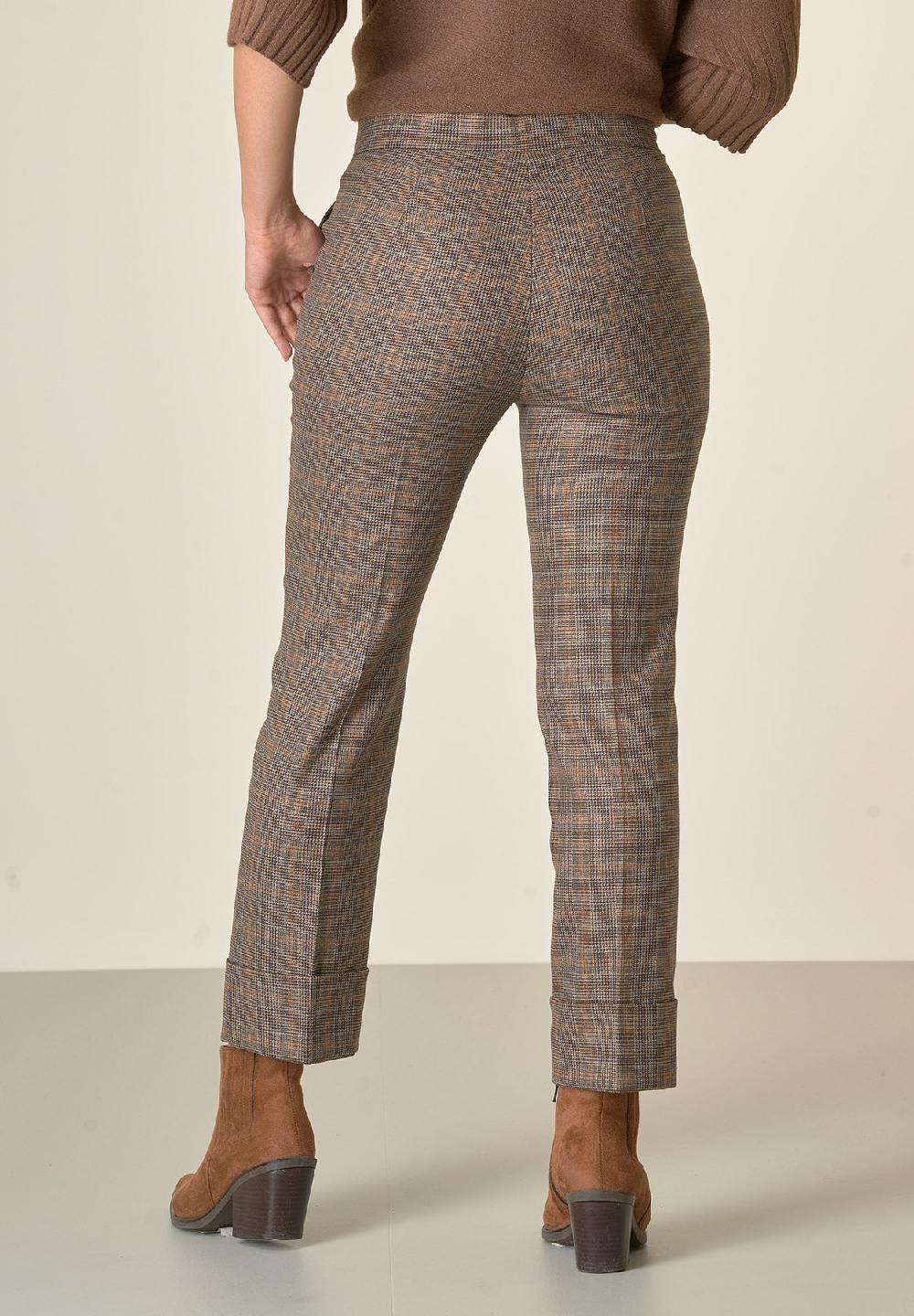 Angelico Pantalone marrone Principe di Galles con risvolto Sconto