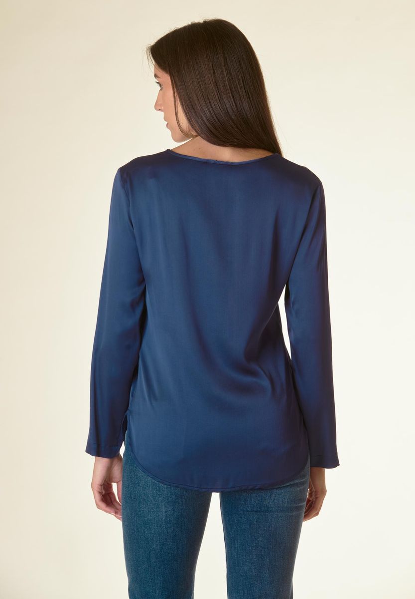 Angelico Blusa blu manica lunga raso viscosa Economico