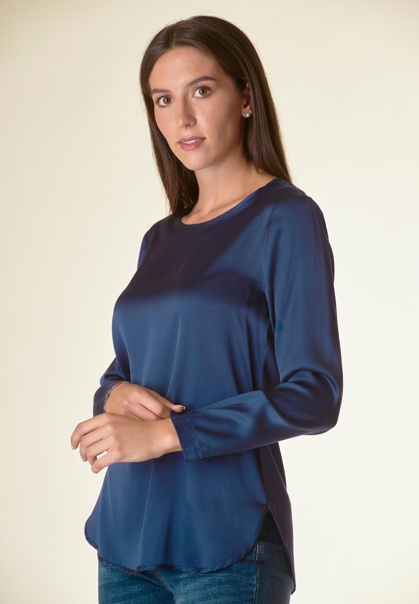 Angelico Blusa blu manica lunga raso viscosa Economico