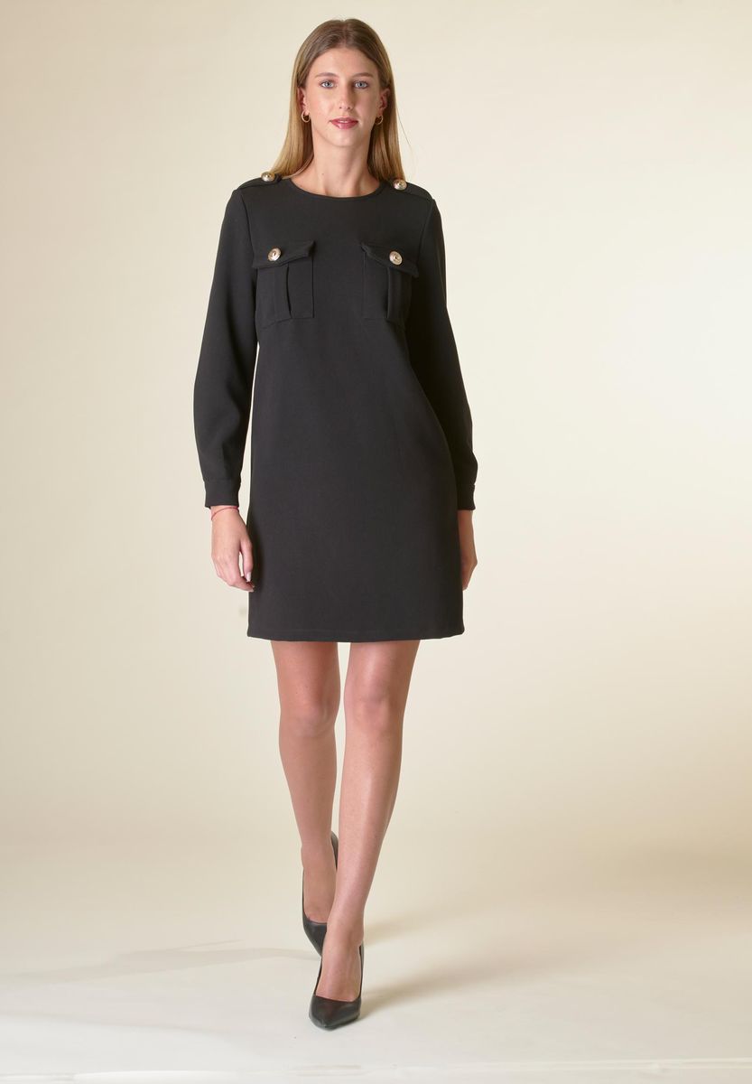 Angelico Vestito nero corto crepe con taschini Outlet