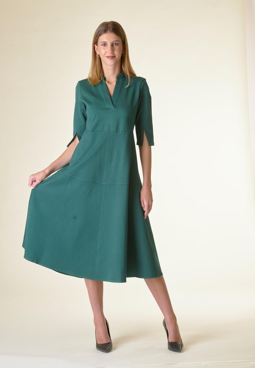 Angelico Vestito verde v midi svasato con cintura Qualità Garantita