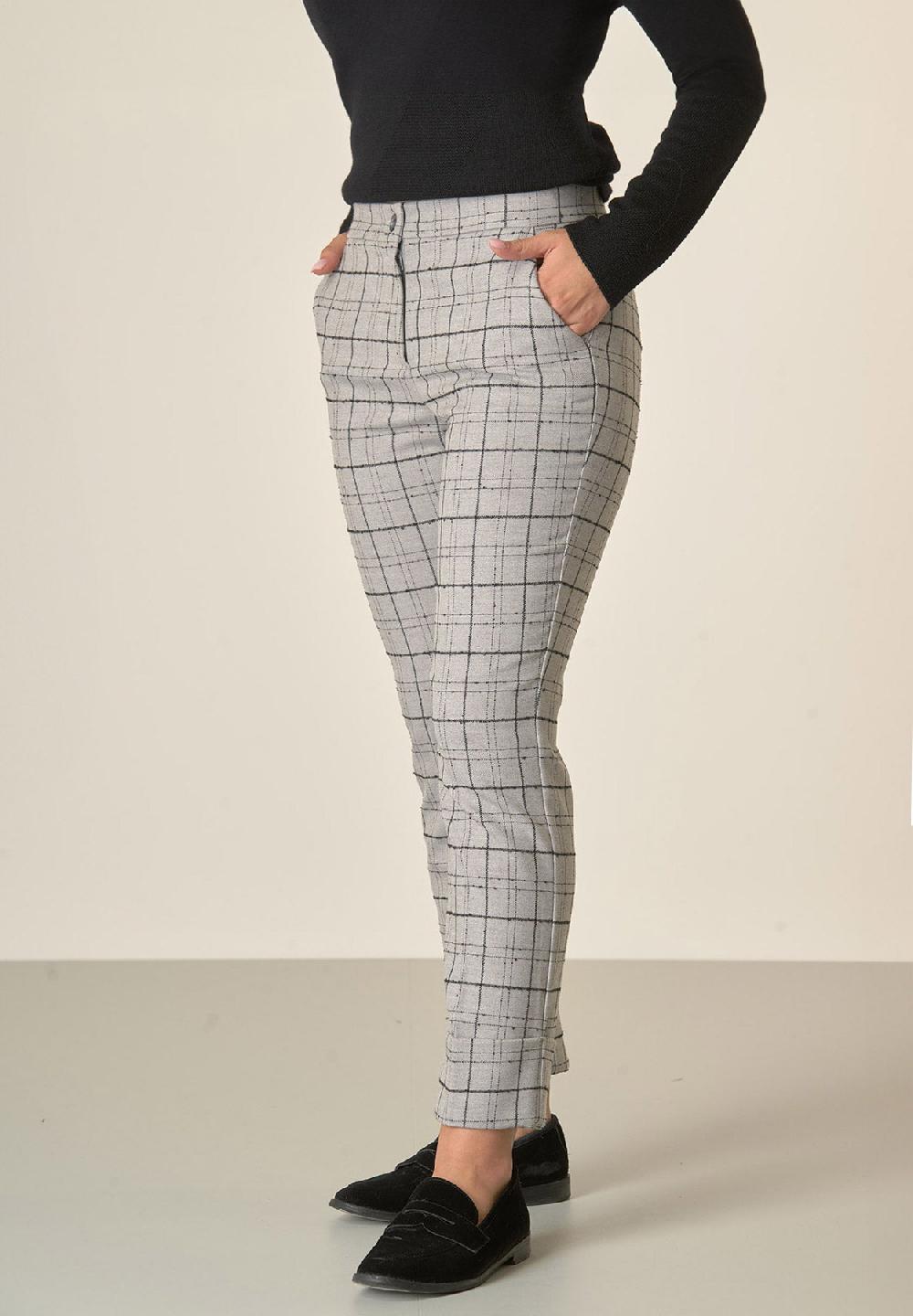 Angelico Pantalone grigio chiaro fantasia quadri risvolto