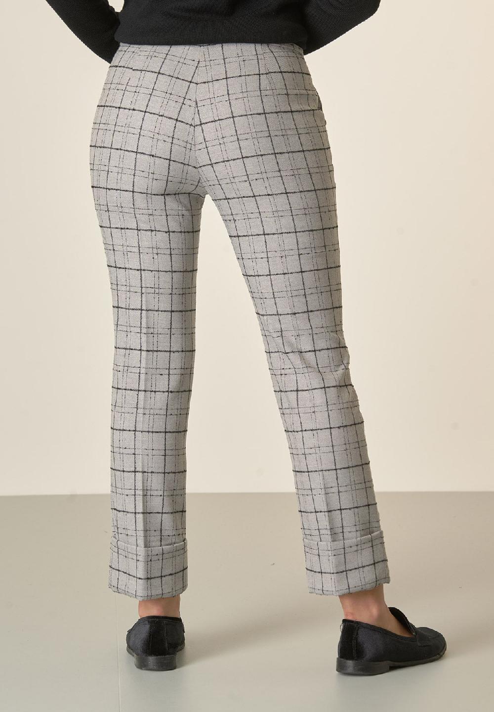 Angelico Pantalone grigio chiaro fantasia quadri risvolto Vendita Calda