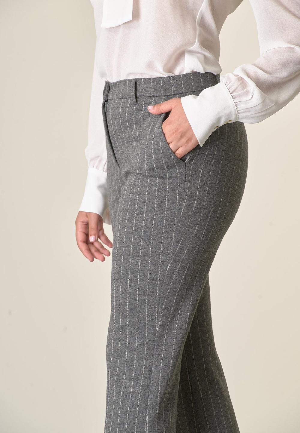 Angelico Pantalone grigio scuro gessato zampa Vendite Flash