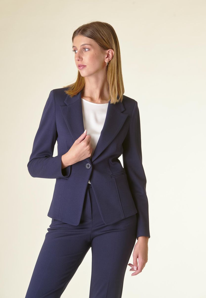 Angelico Giacca blu 1 bottone sciancrata twill Negozio