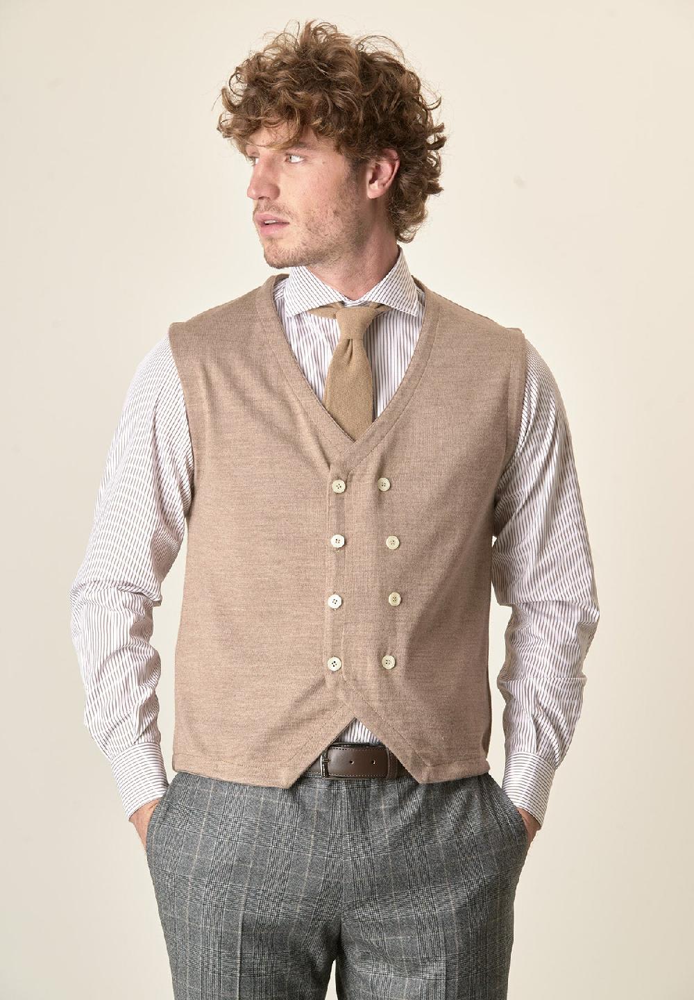 Angelico Gilet beige doppiopetto misto lana