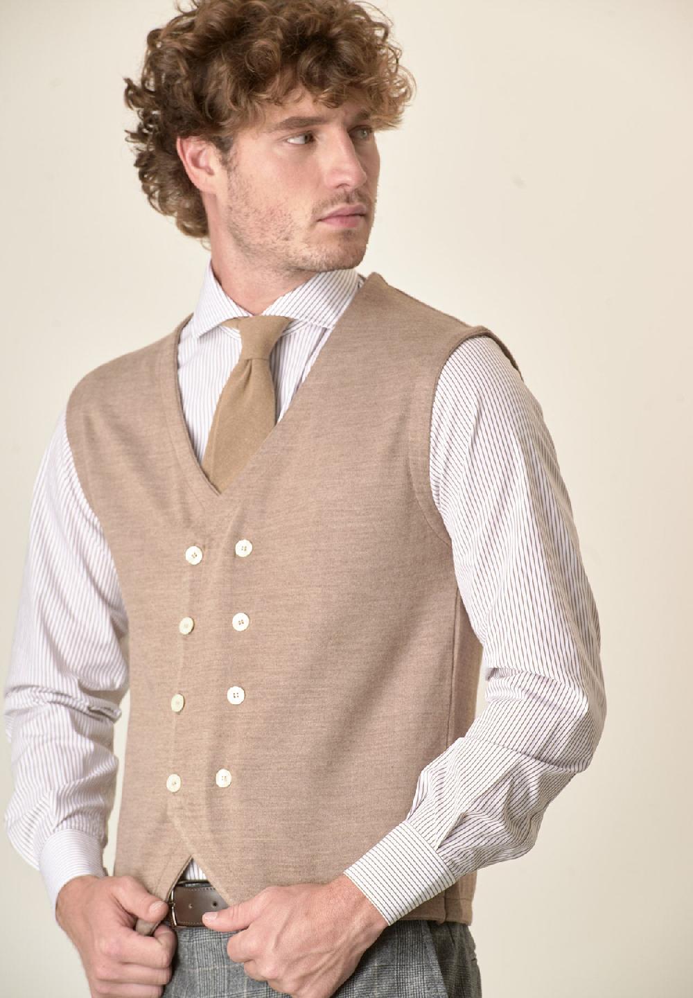 Angelico Gilet beige doppiopetto misto lana In Linea