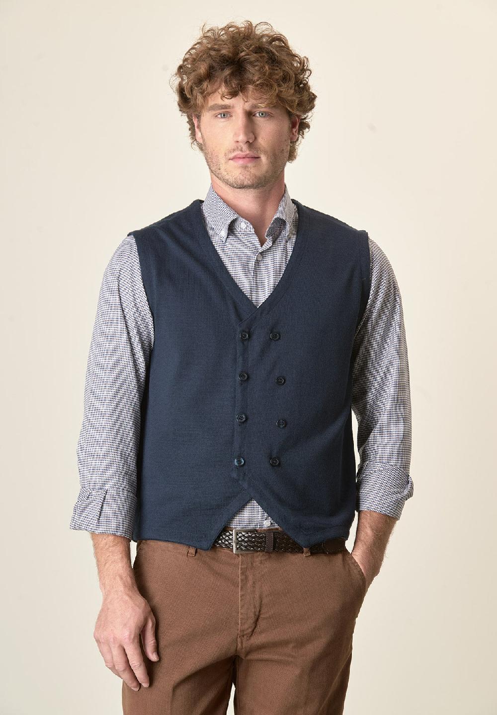 Angelico Gilet blu doppiopetto misto lana Nuovo