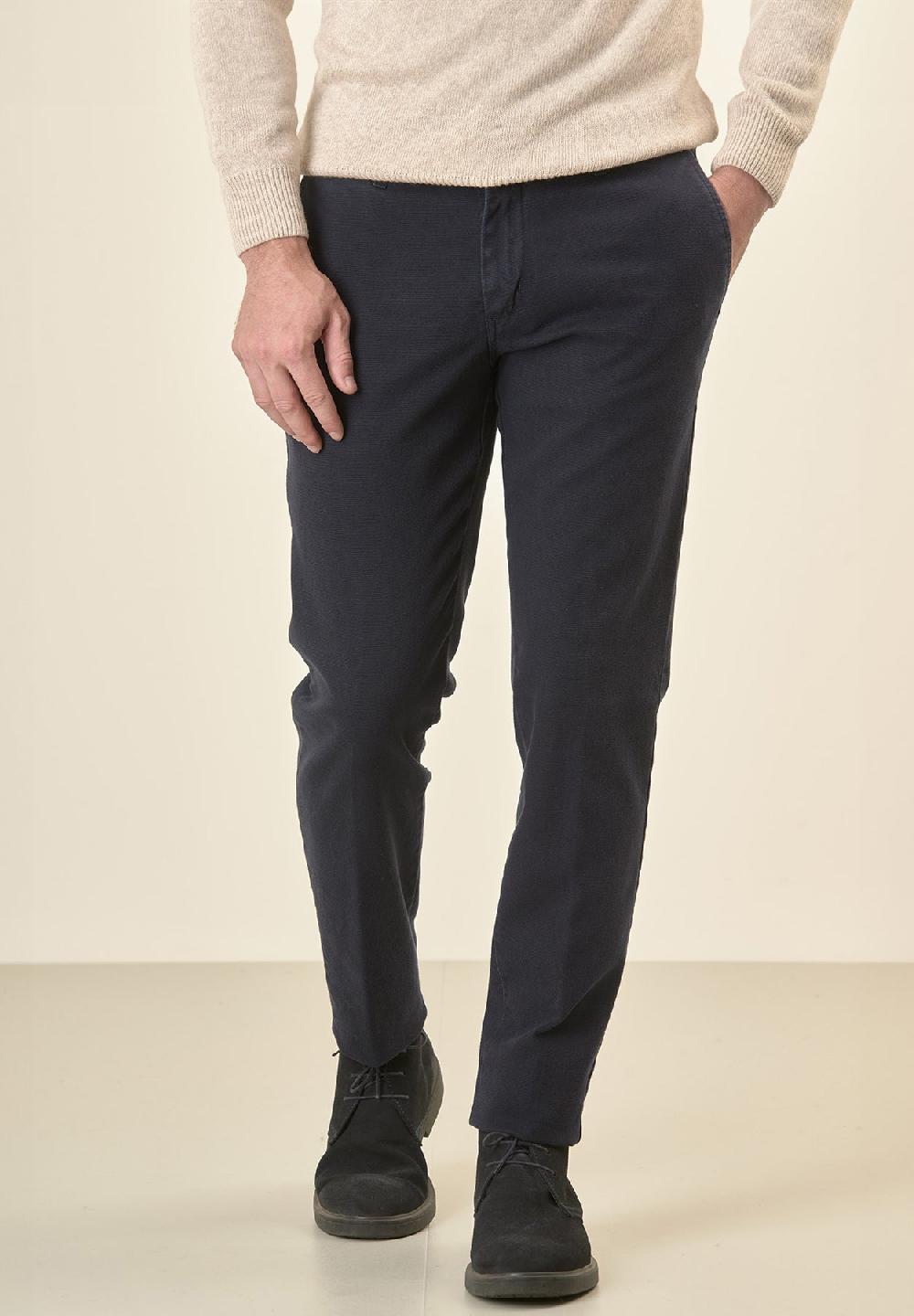 Angelico Pantalone blu microstruttura cotone stretch slim fit