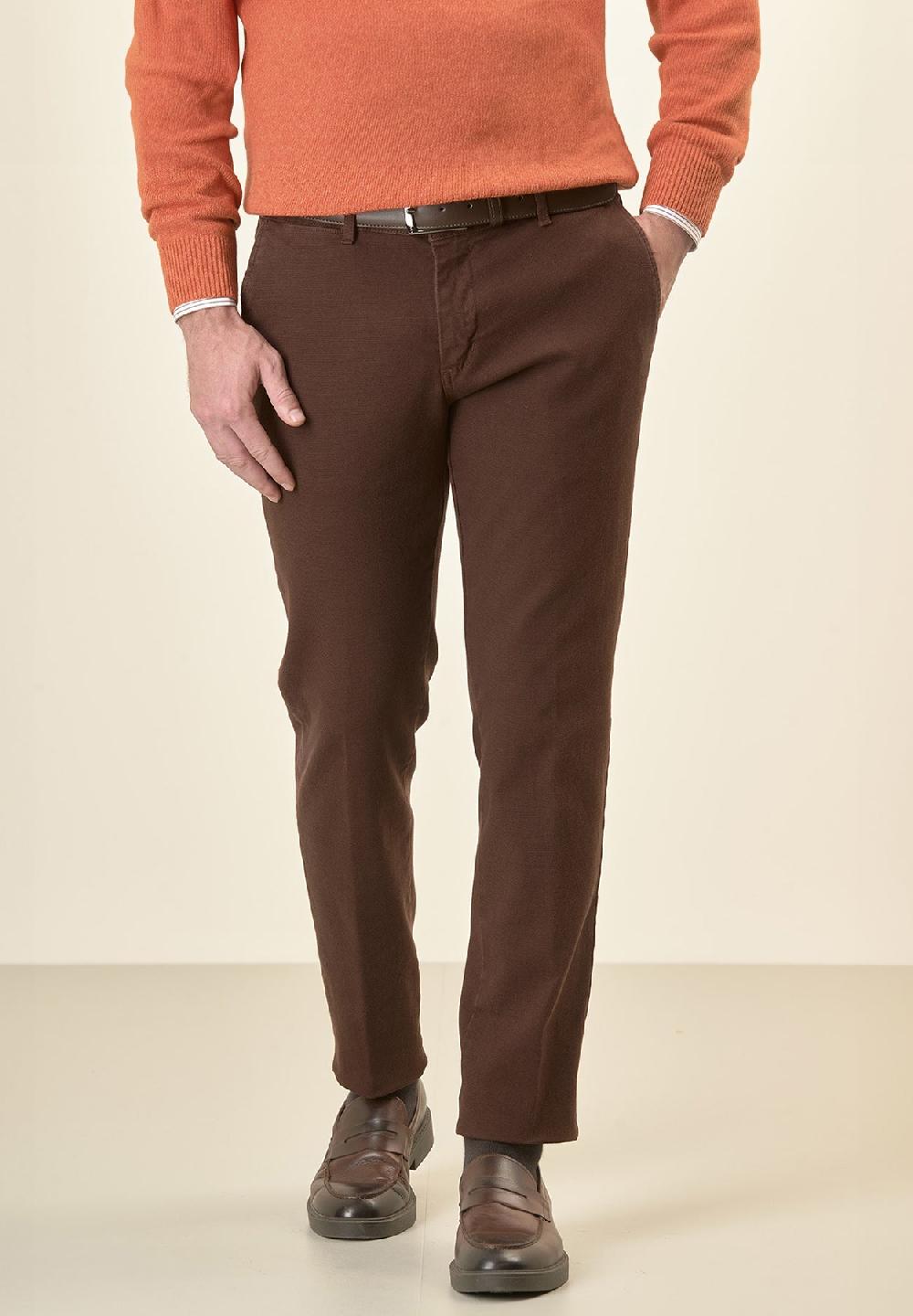 Angelico Pantalone marrone microstruttura cotone stretch slim fit