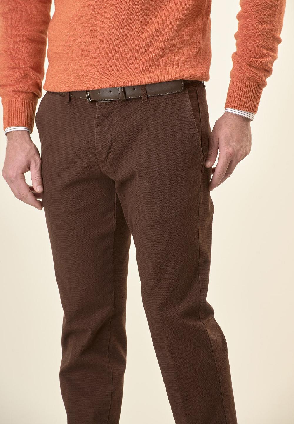 Angelico Pantalone marrone microstruttura cotone stretch slim fit Shopping Online