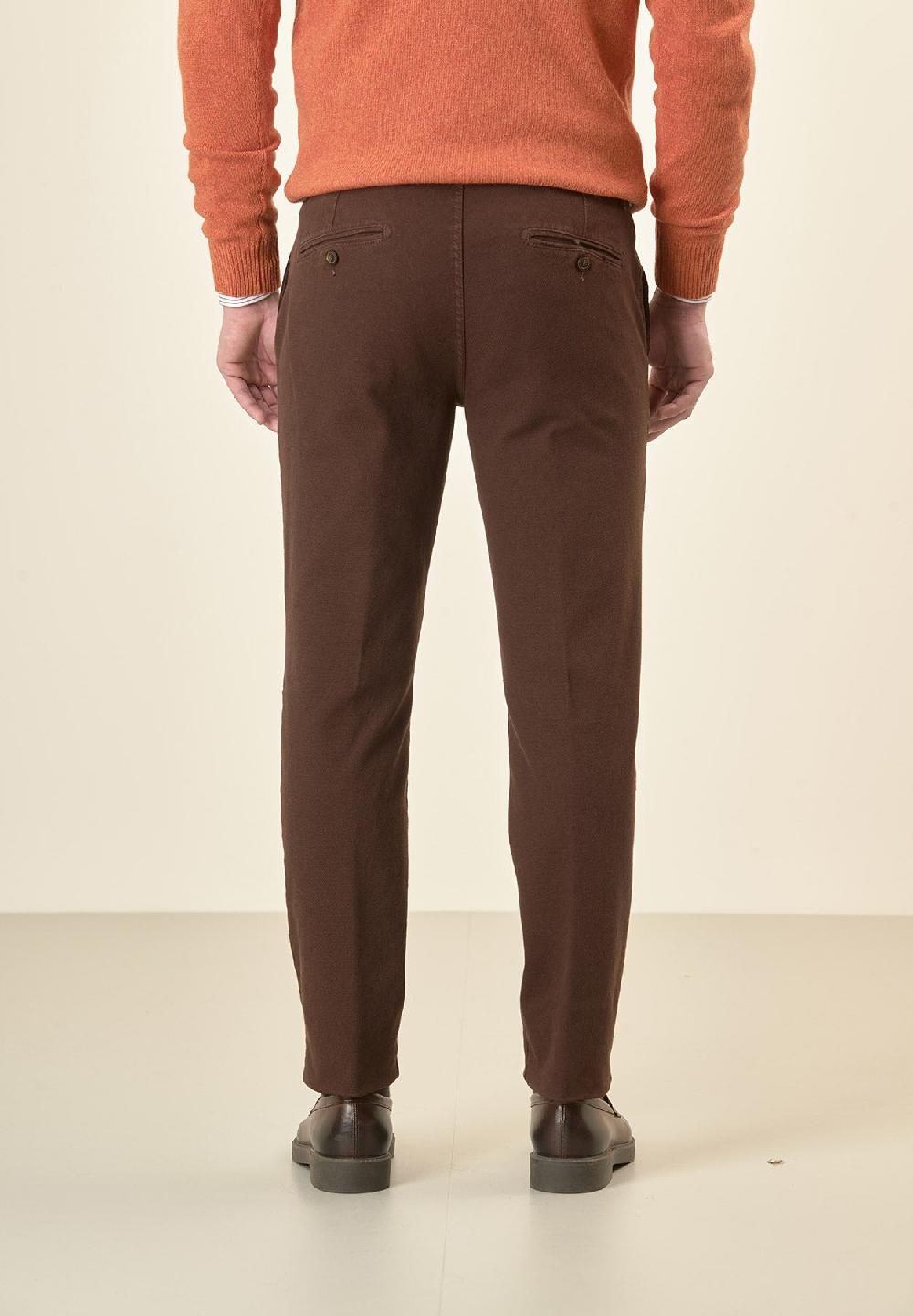 Angelico Pantalone marrone microstruttura cotone stretch slim fit Shopping Online