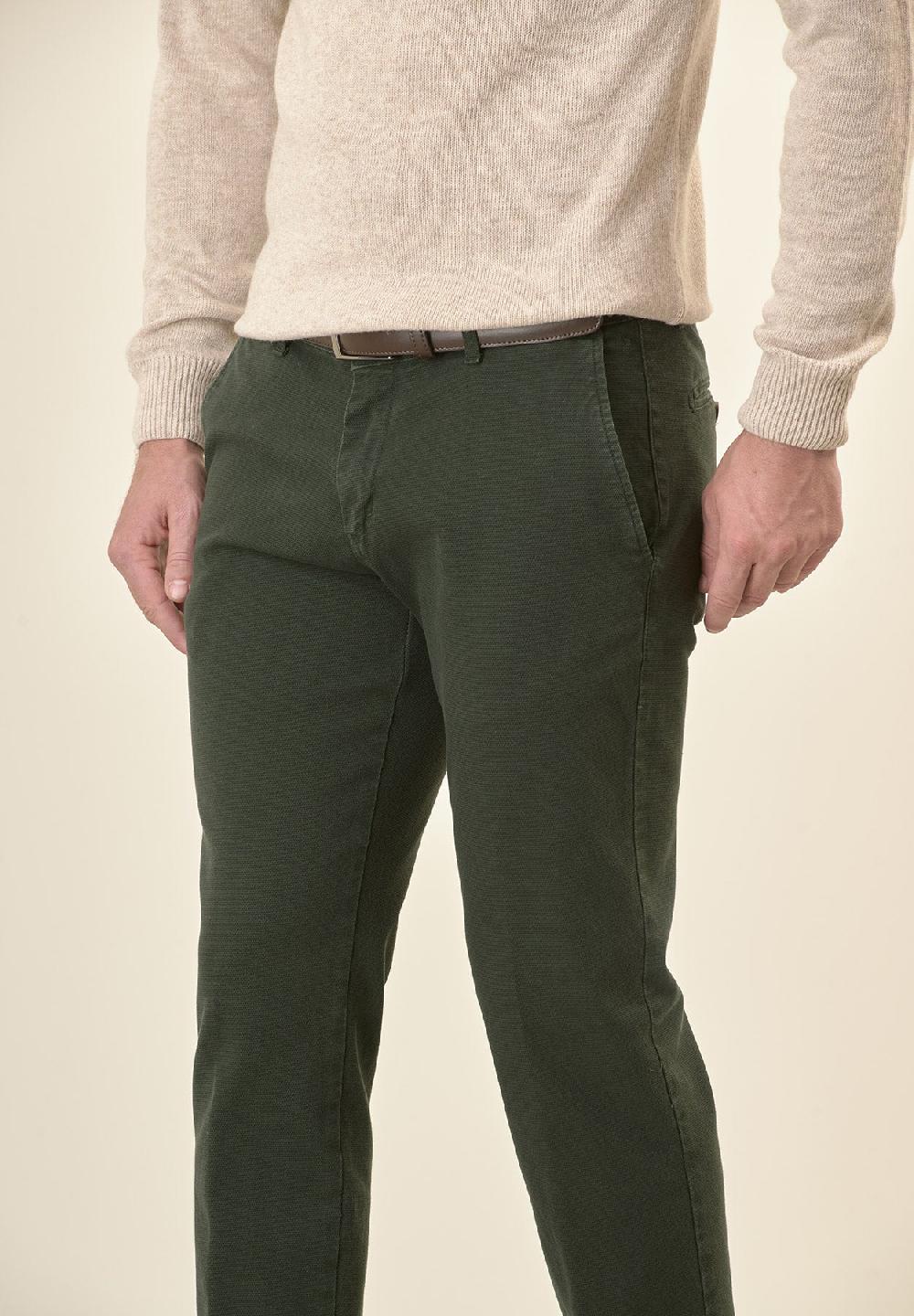 Angelico Pantalone verde microstruttura cotone stretch slim fit Prezzo Ridotto