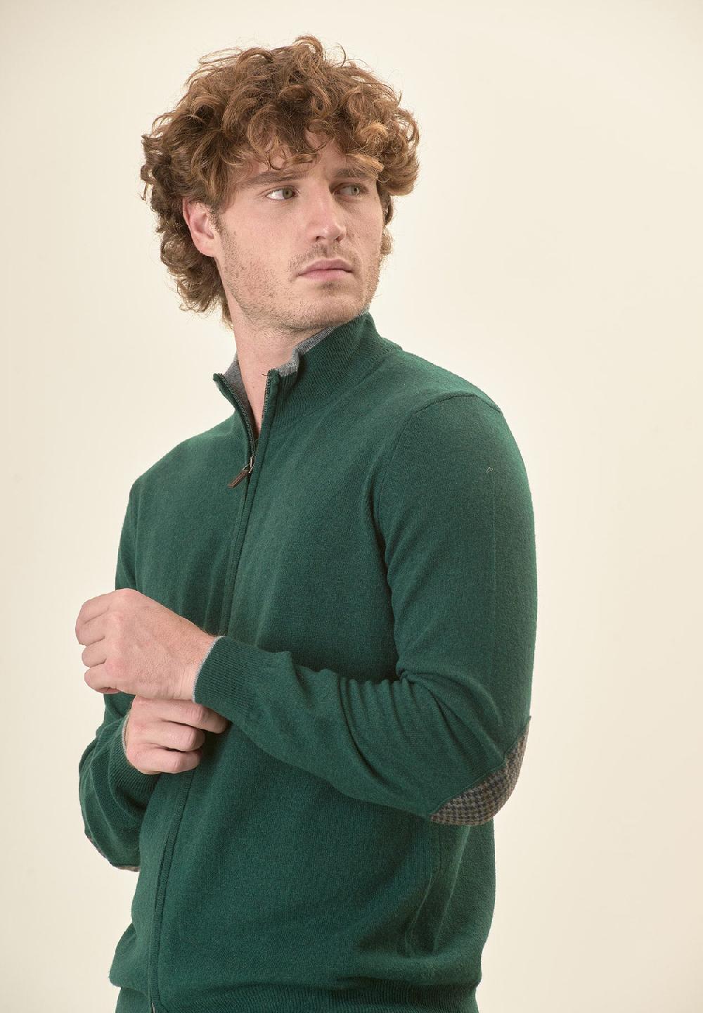 Angelico Giacca zip verde toppe misto cashmere Sottocosto