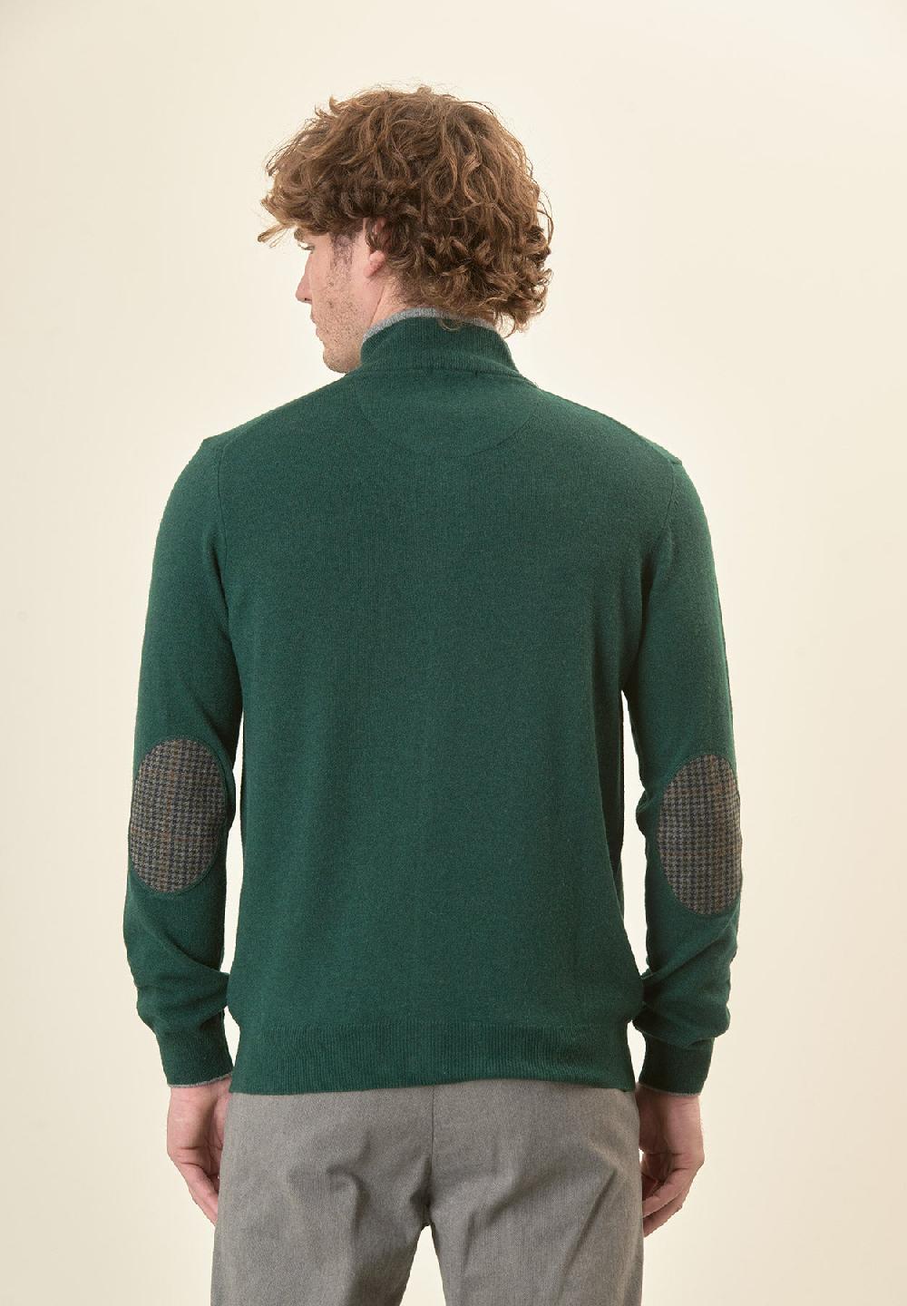 Angelico Giacca zip verde toppe misto cashmere Sottocosto