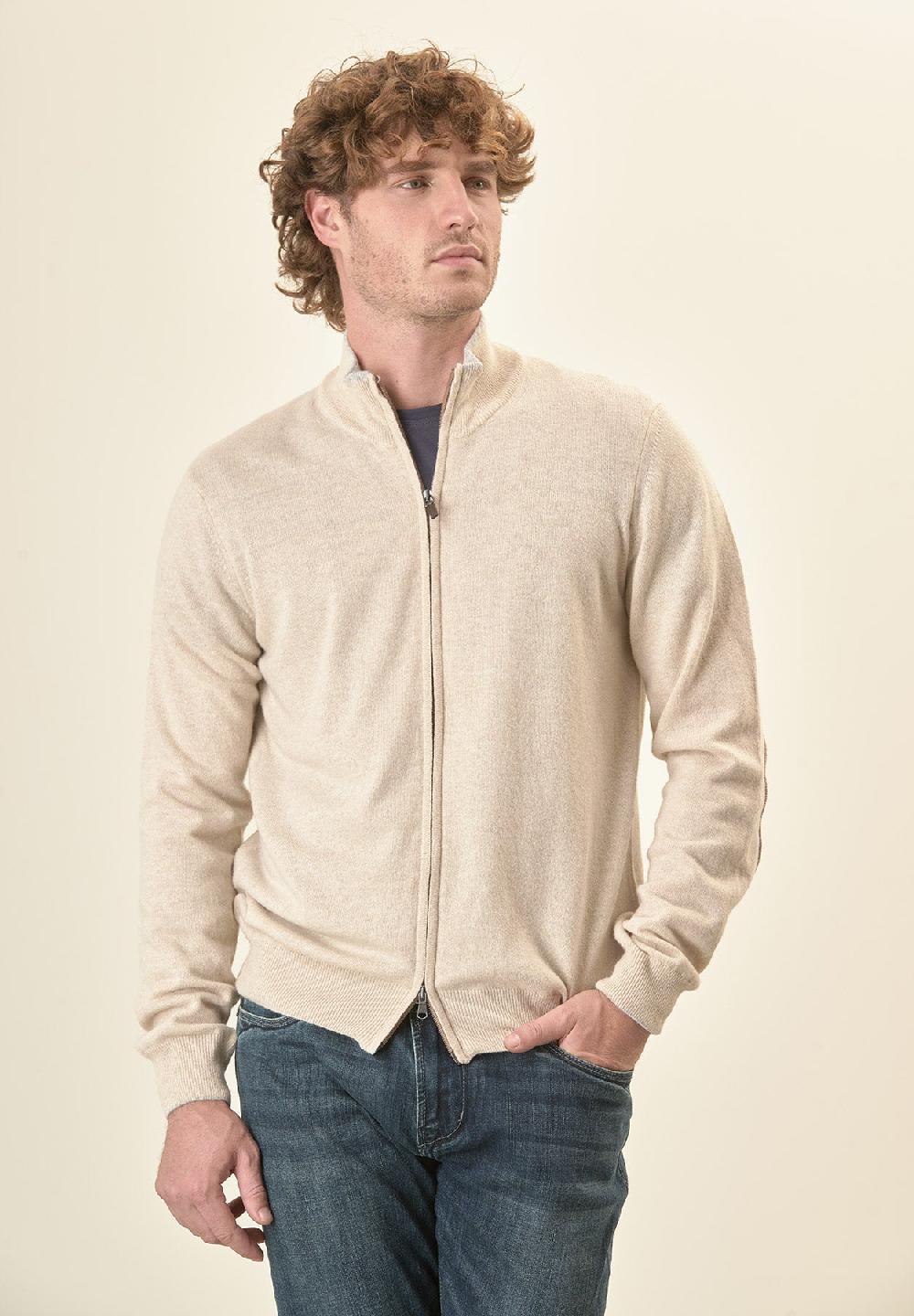 Angelico Giacca zip beige toppe misto cashmere
