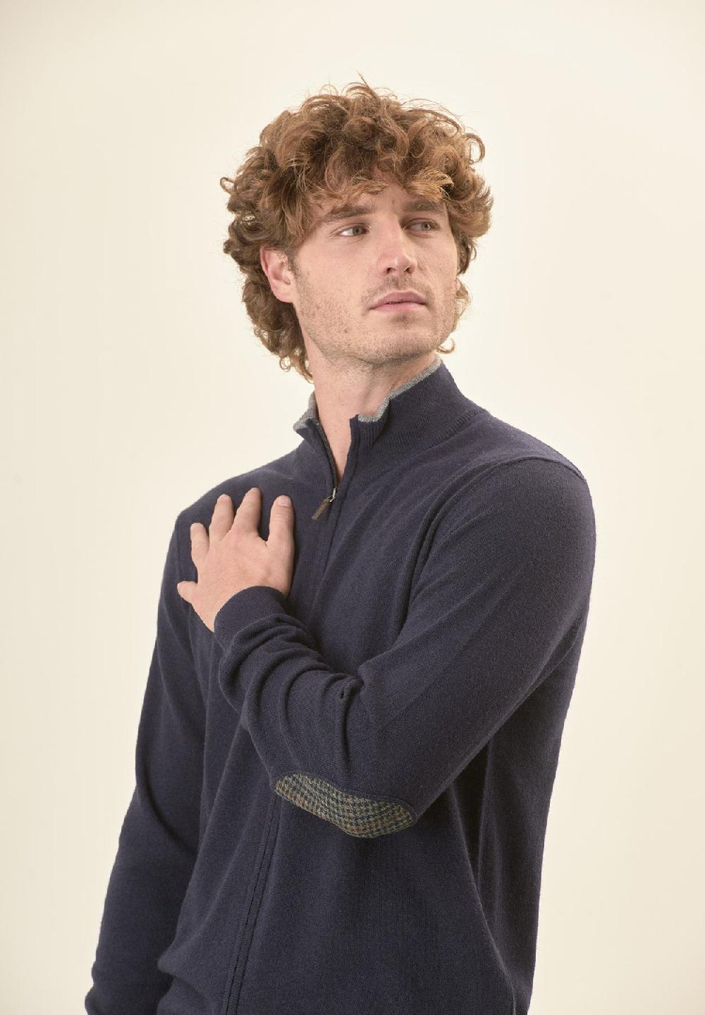Angelico Giacca zip blu navy toppe misto cashmere Novità