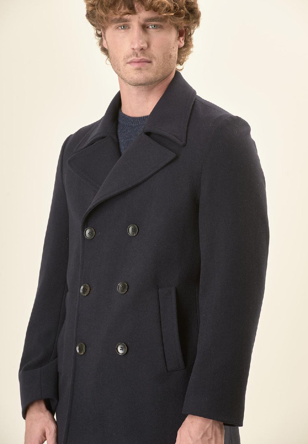 Angelico Peacoat blu doppiopetto misto lana Offerte