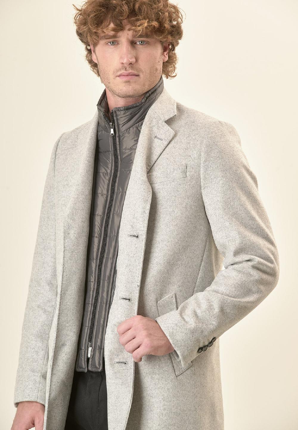 Angelico Cappotto grigio misto cashmere resca pettorina staccabile Vendita Calda