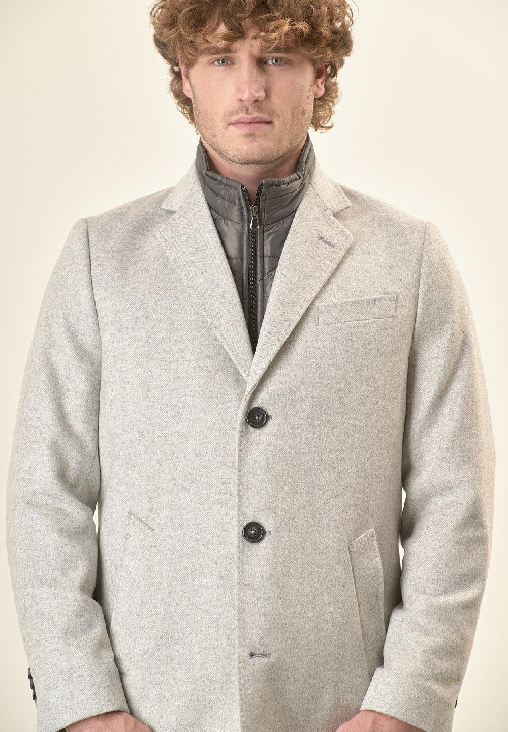 Angelico Cappotto grigio misto cashmere resca pettorina staccabile Vendita Calda