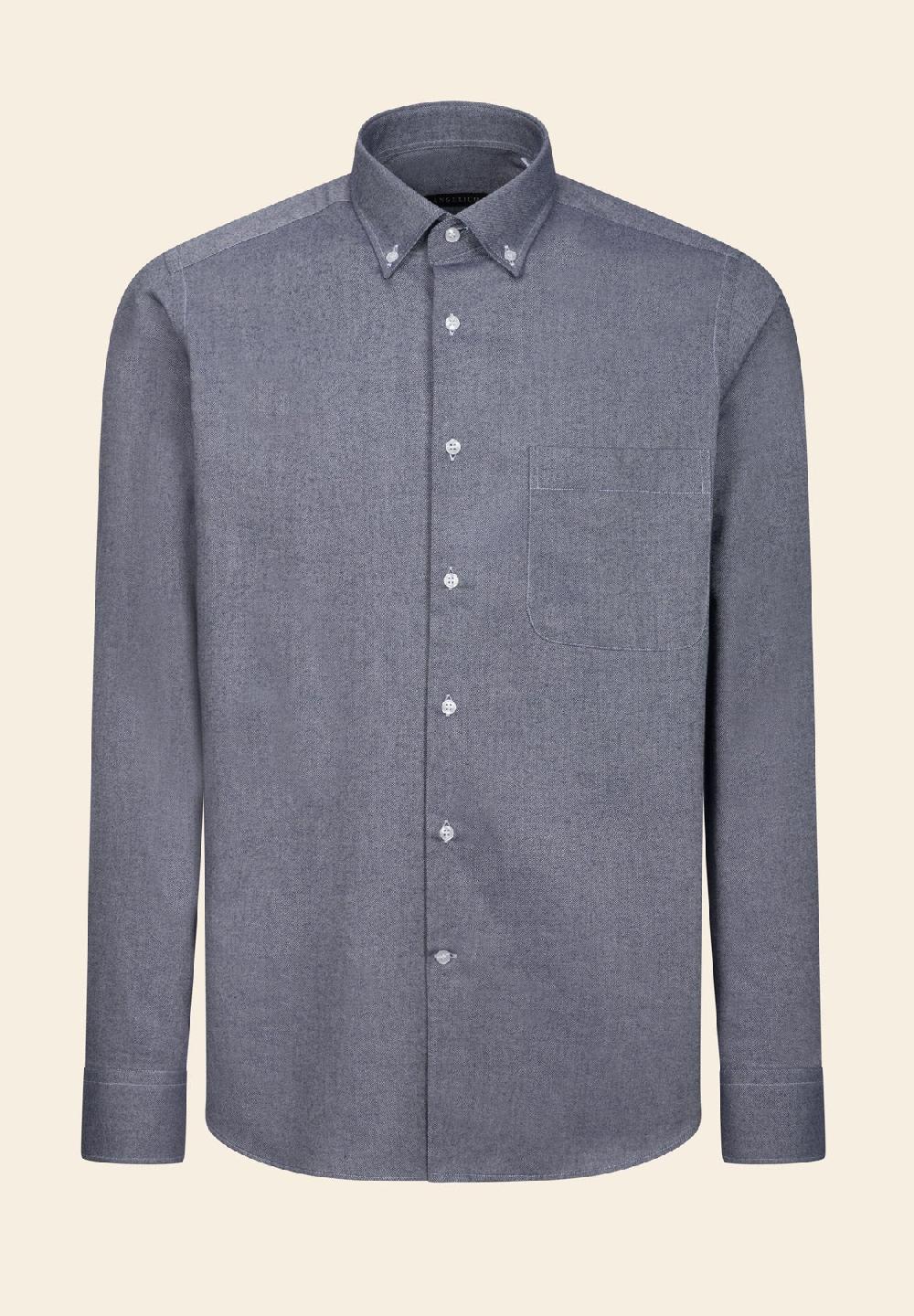 Angelico Camicia blu flanella taschino cotone regular fit