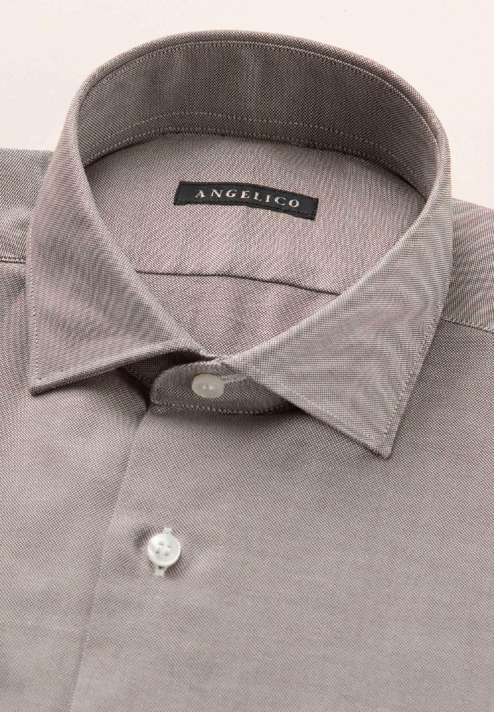 Angelico Camicia marrone oxford cotone slim fit Moda