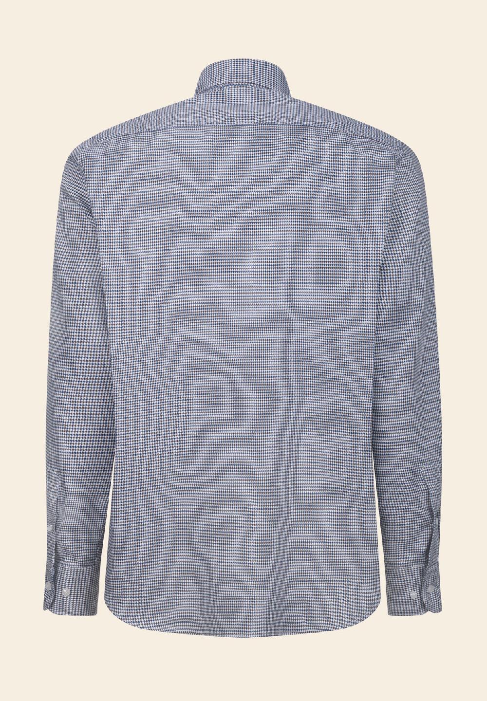 Angelico Camicia blu marrone pied de poulè cotone regular fit Italy