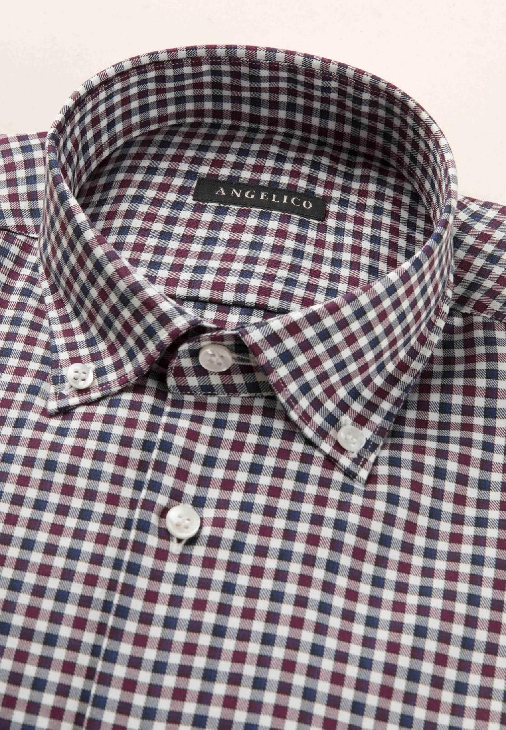 Angelico Camicia blu bordeaux quadretto cotone regular fit Italia