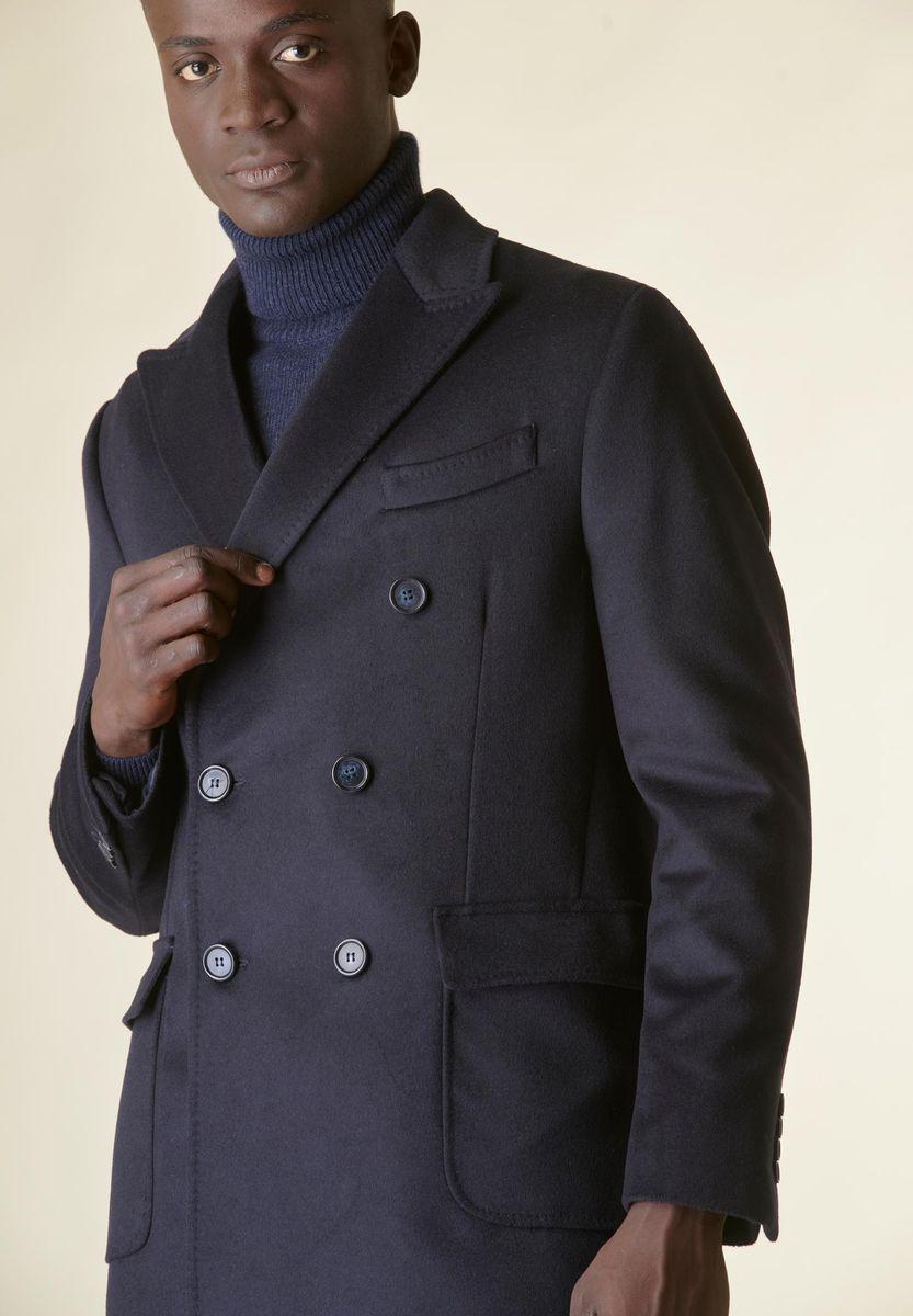 Angelico Cappotto blu doppiopetto lana-cashmere tasconi Vendita