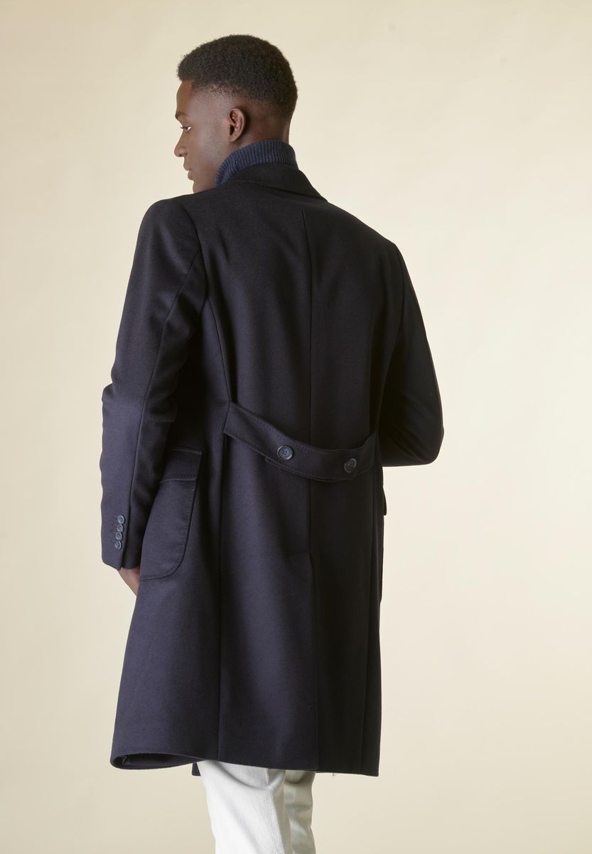 Angelico Cappotto blu doppiopetto lana-cashmere tasconi Vendita