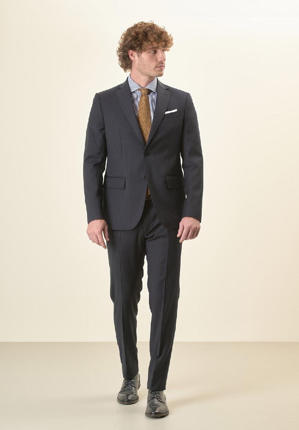 Angelico Abito blu scuro gessato lana vergine stretch custom fit