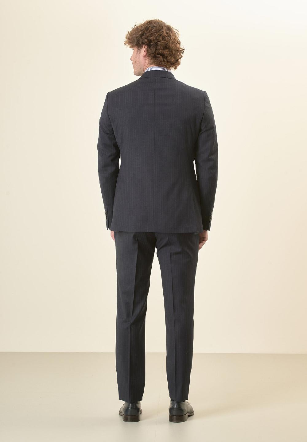 Angelico Abito blu scuro gessato lana vergine stretch custom fit Soddisfazione Garantita