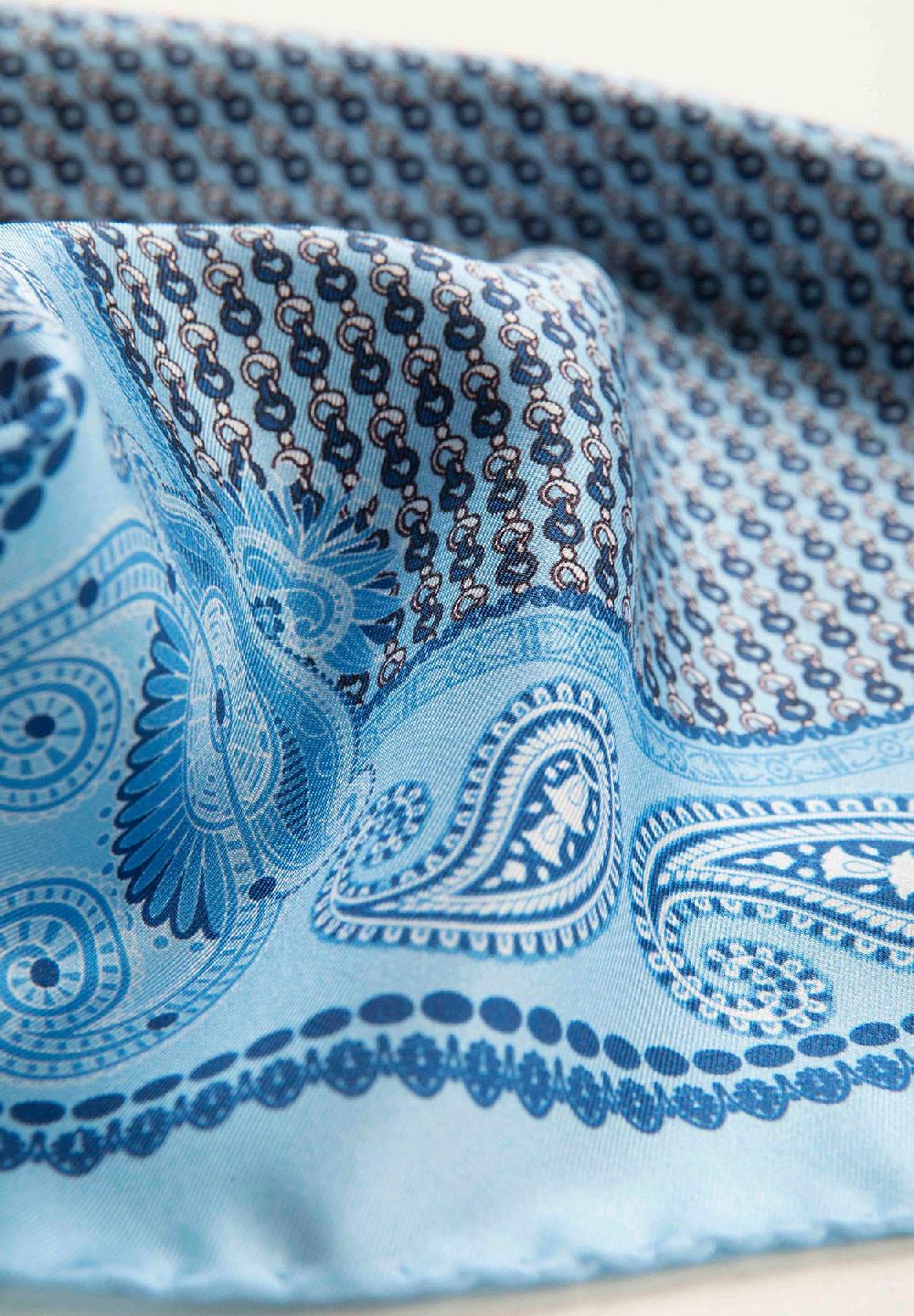Angelico Pochette azzurra blu fantasia cashmere seta Sottocosto