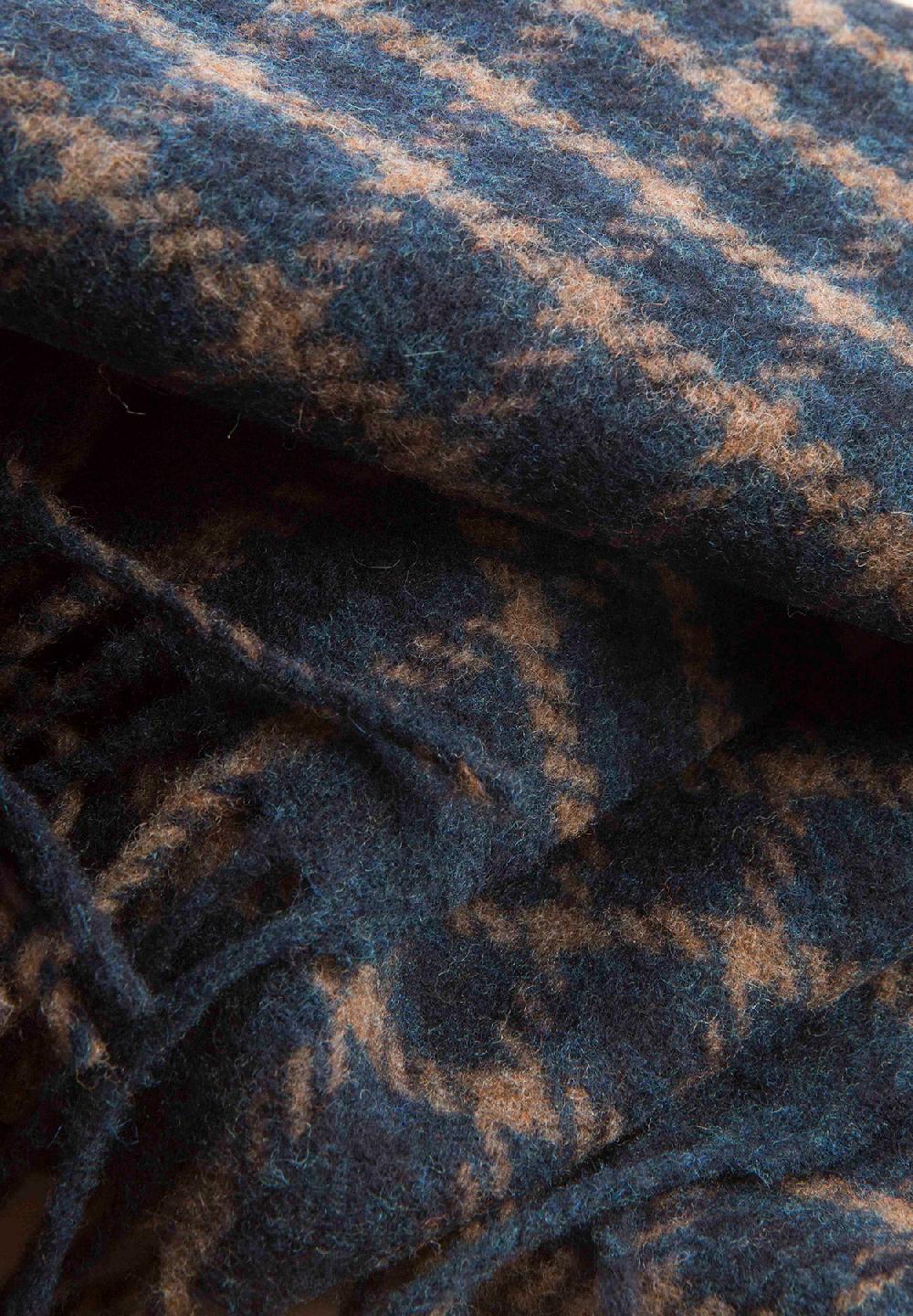 Angelico Sciarpa blu quadretti frange lana vergine Saldi Di Fabbrica