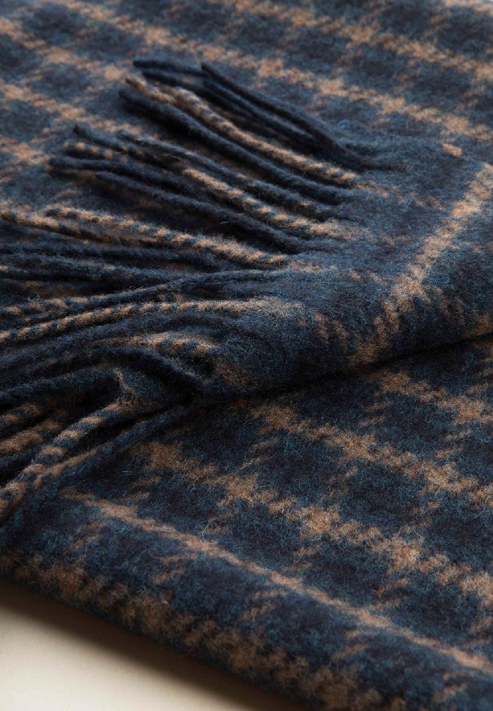 Angelico Sciarpa blu quadretti frange lana vergine Saldi Di Fabbrica