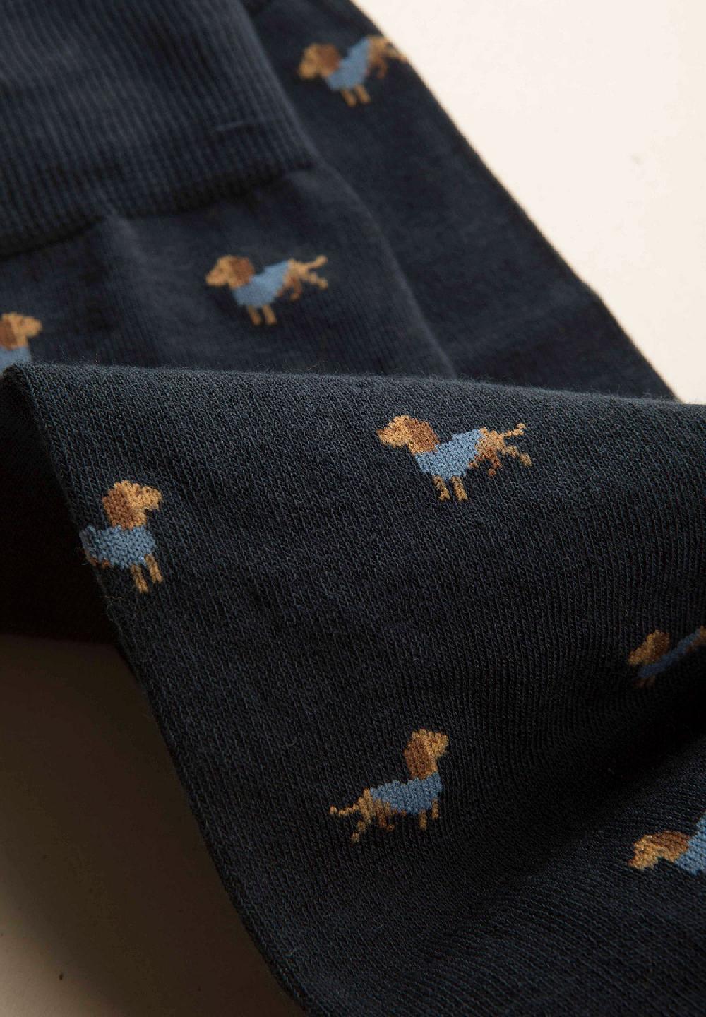 Angelico Calza blu scuro fantasia cani cotone stretch In Saldo