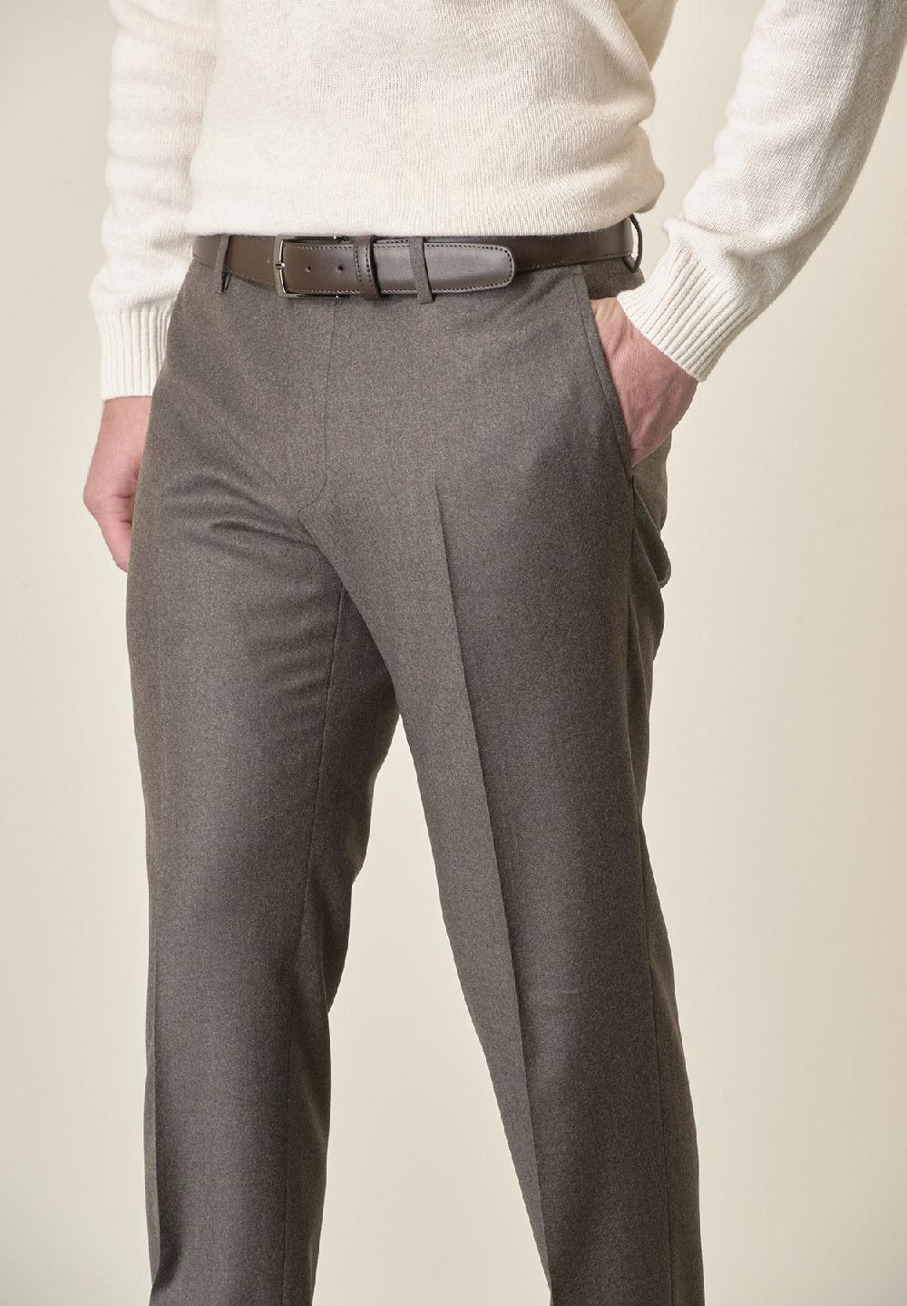 Angelico Pantalone marrone flanella lana vergine custom fit Vendita