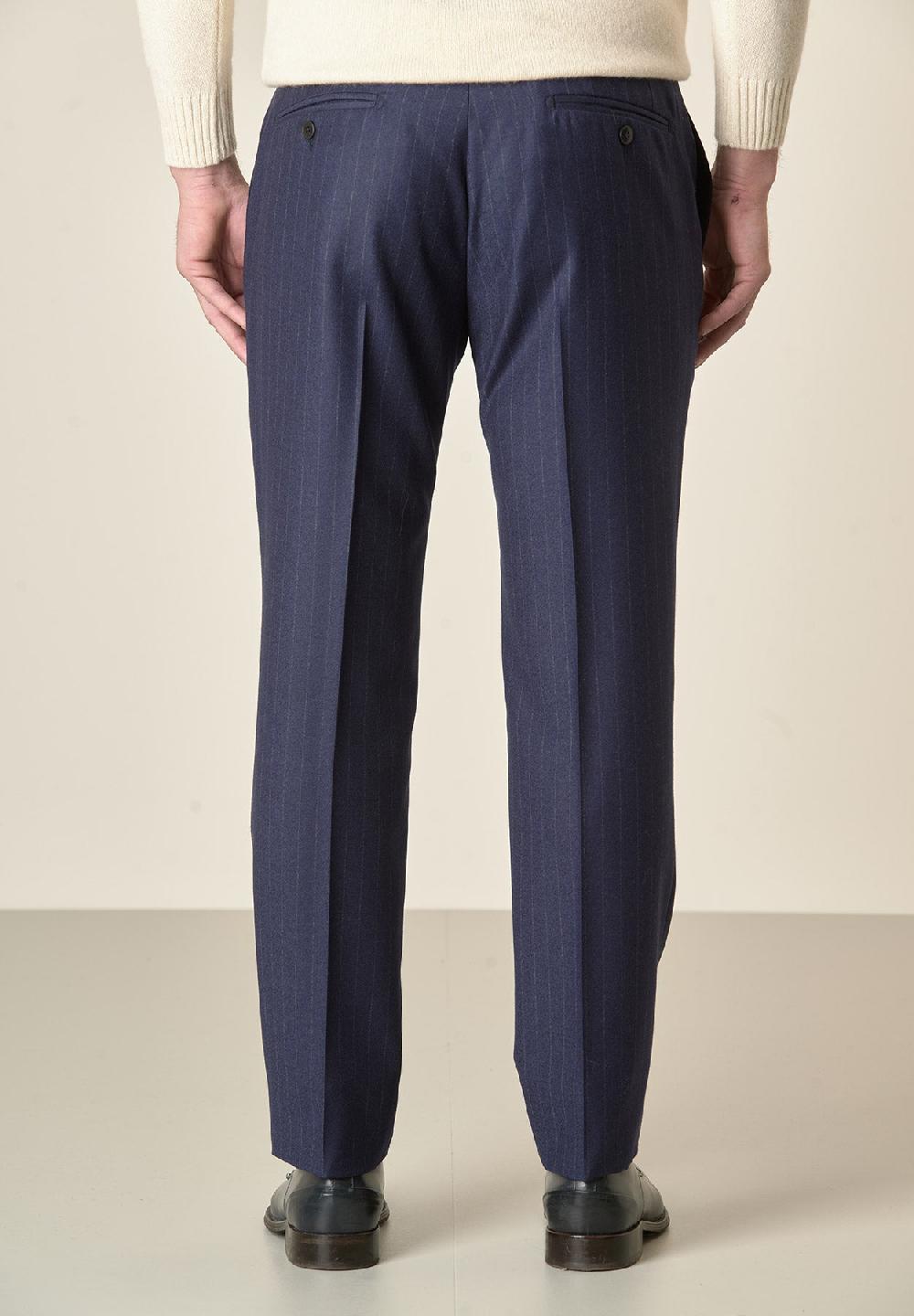 Angelico Pantalone blu gessato lana vergine custom fit Promozione