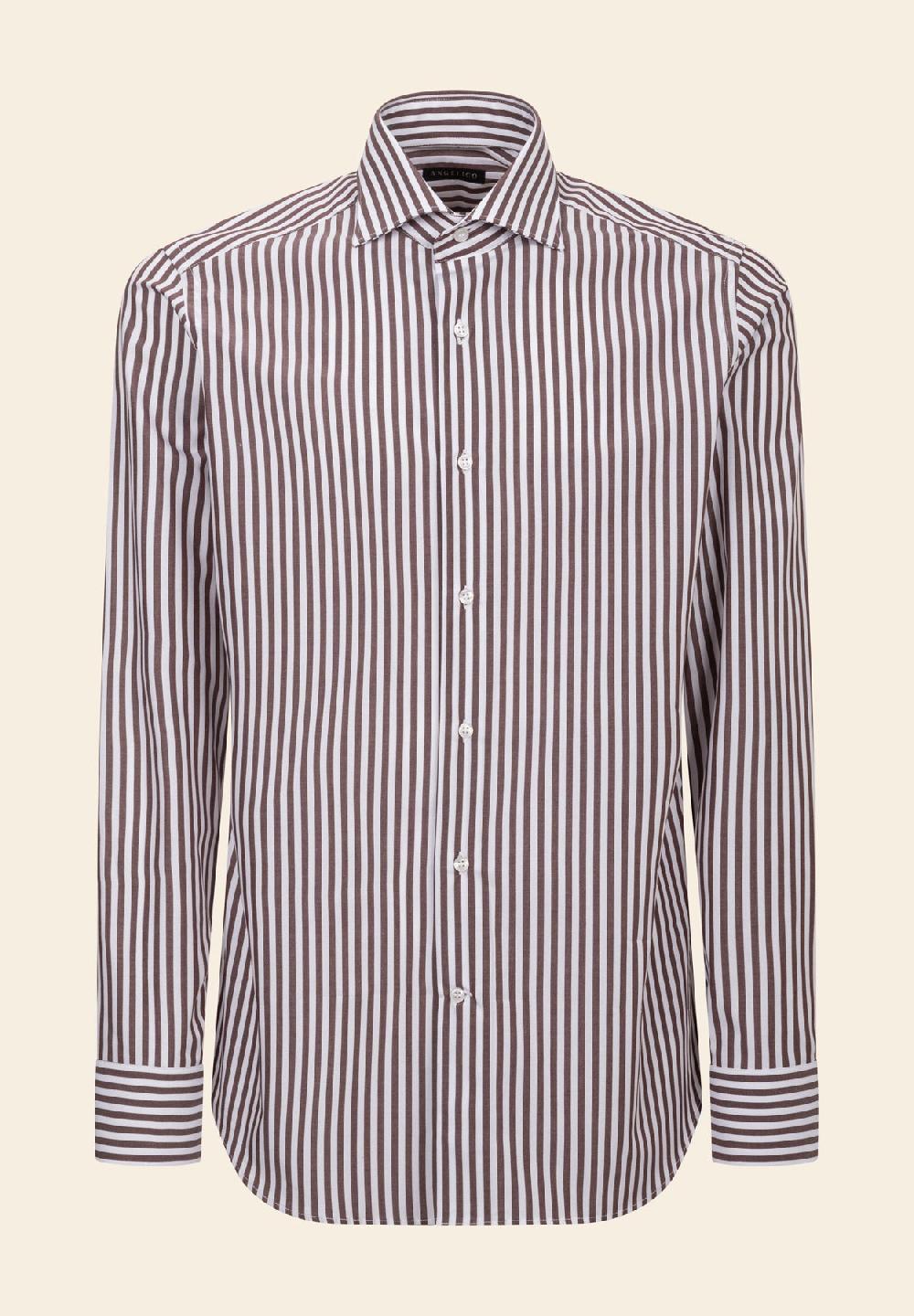 Angelico Camicia marrone bianca bacchettina cotone slim fit