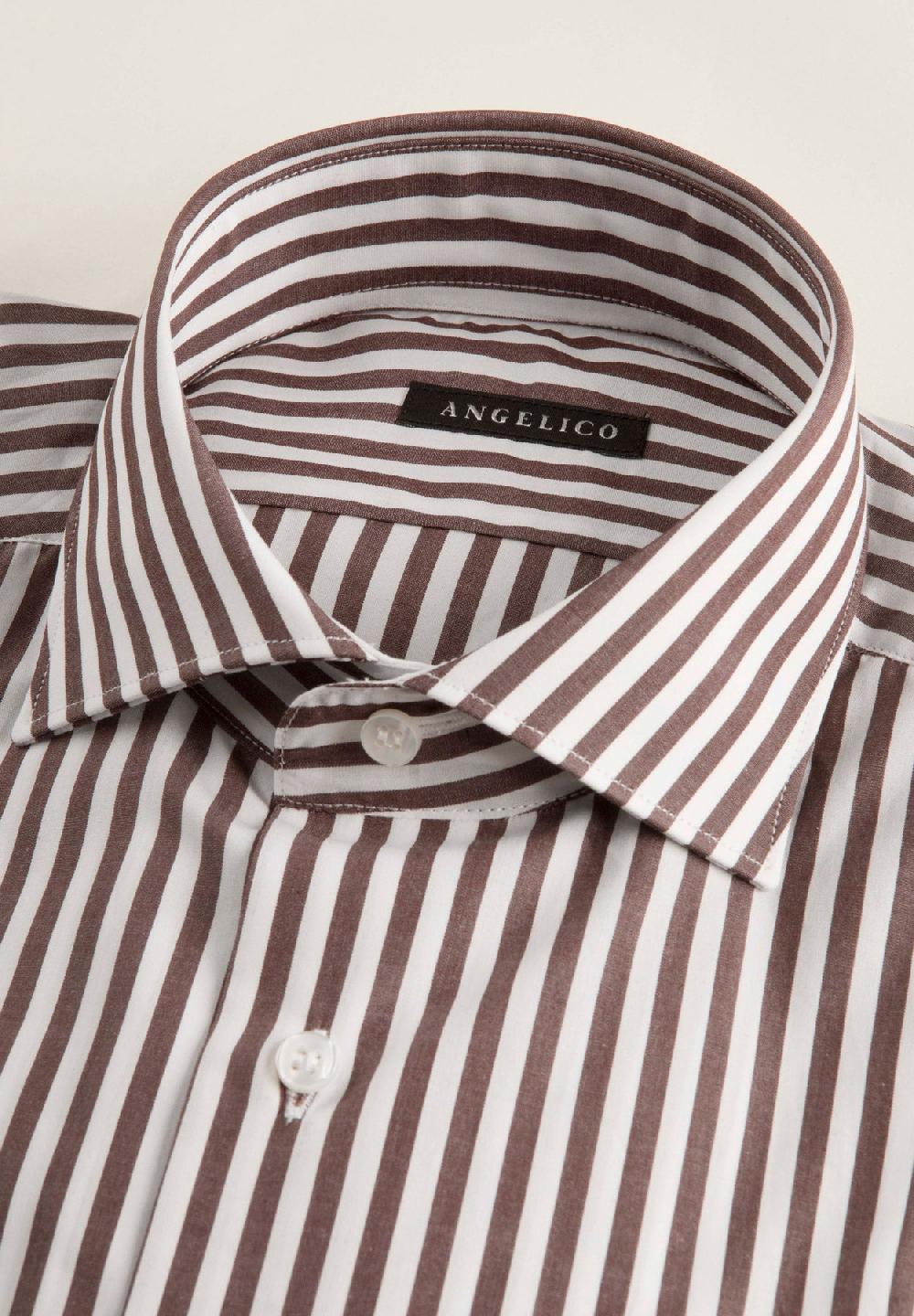 Angelico Camicia marrone bianca bacchettina cotone slim fit Consegna Veloce