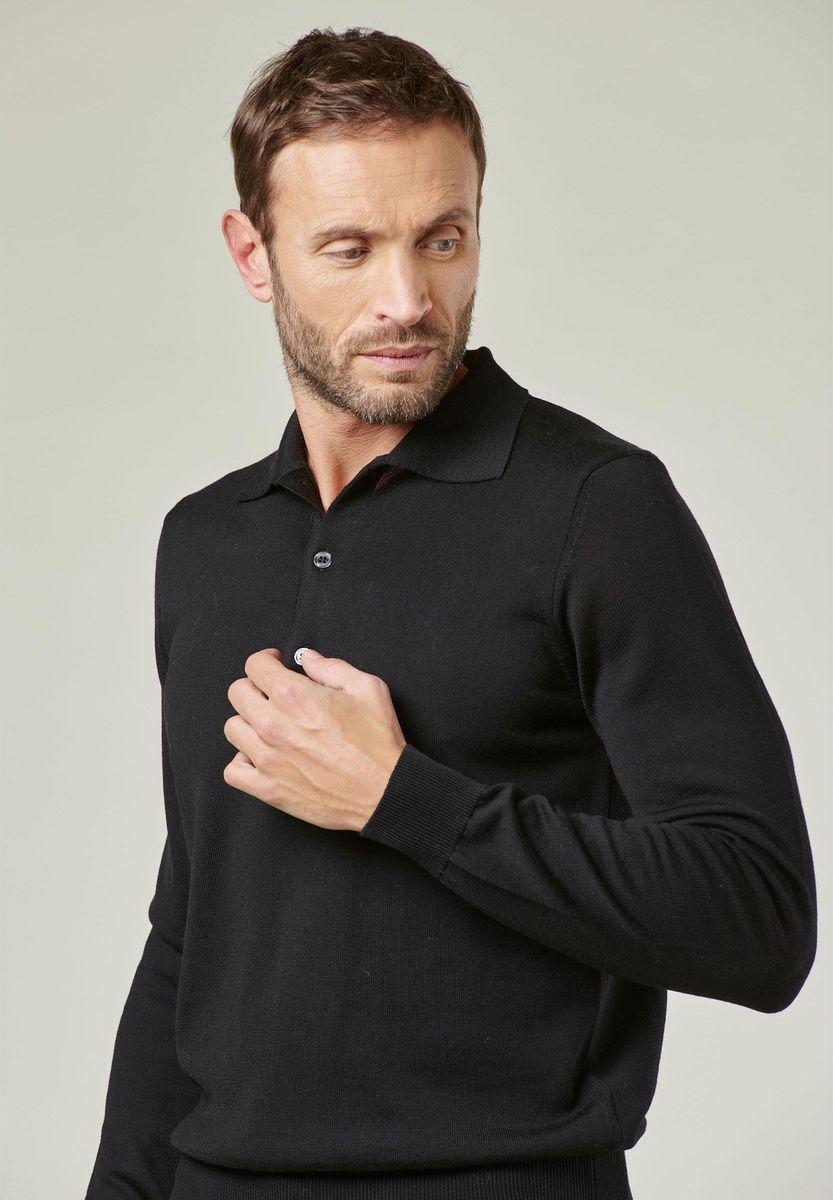 Angelico Polo in maglia nera merino Lana Gatto Offerte