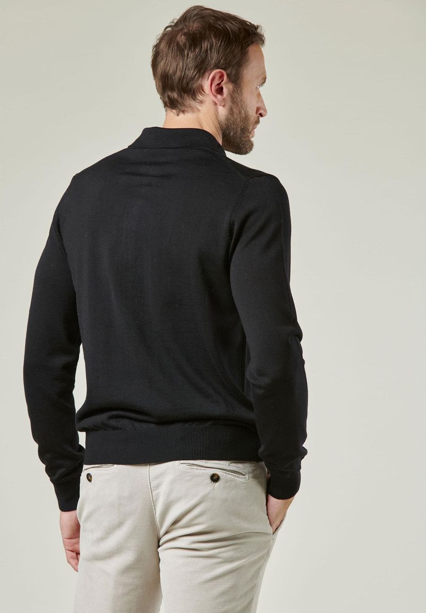 Angelico Polo in maglia nera merino Lana Gatto Offerte