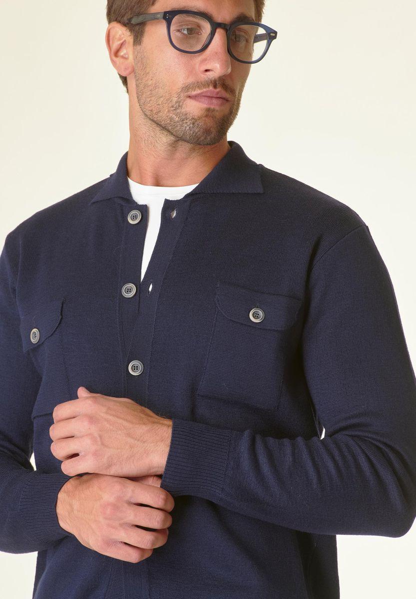 Angelico Giacca in maglia blu con taschini misto lana Vendita Economica