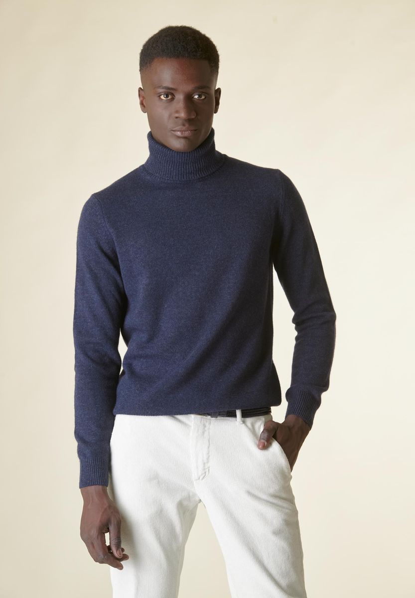 Angelico Dolcevita blu denim mano-cashmere