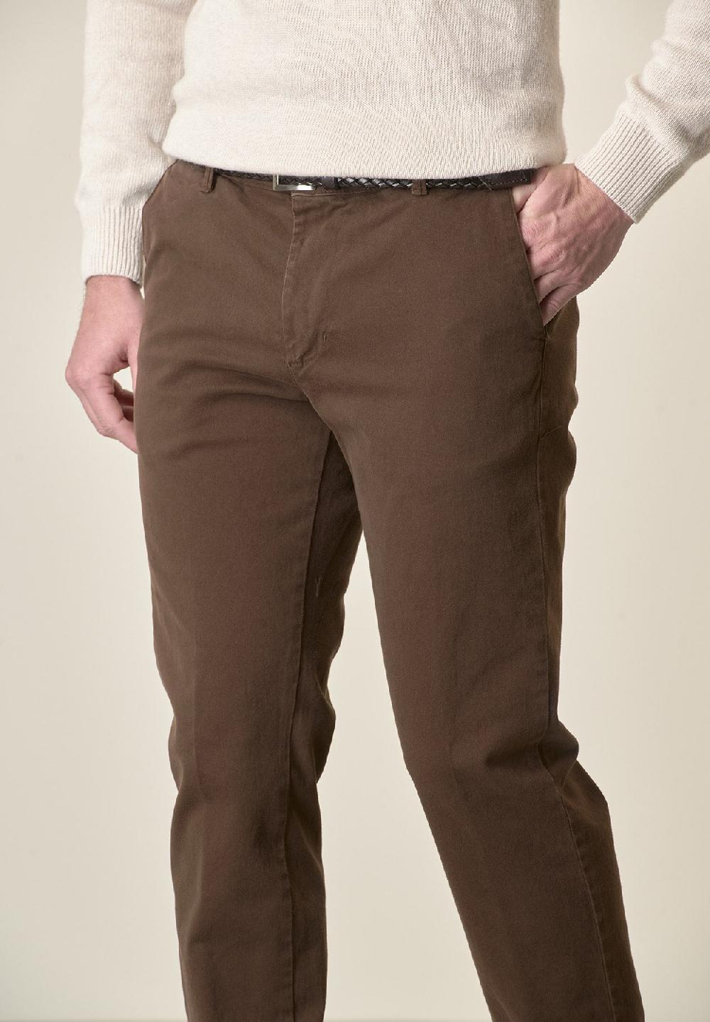 Angelico Pantalone moro gabardina cotone stretch slim fit 2025