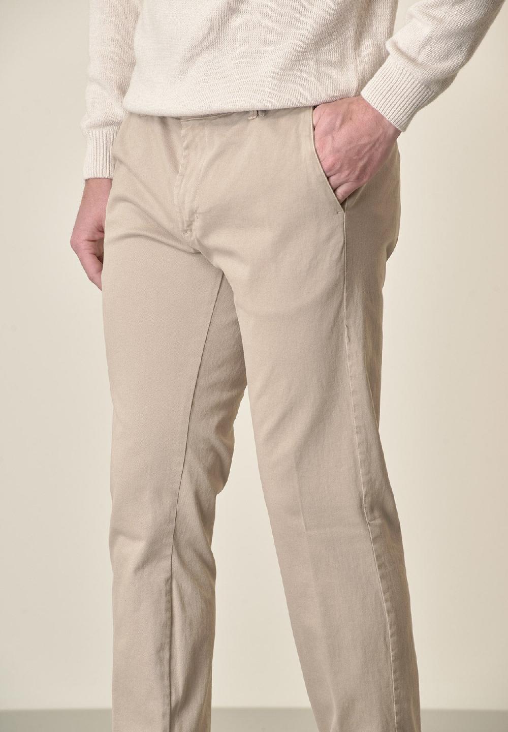 Angelico Pantalone beige gabardina cotone stretch slim fit Italy
