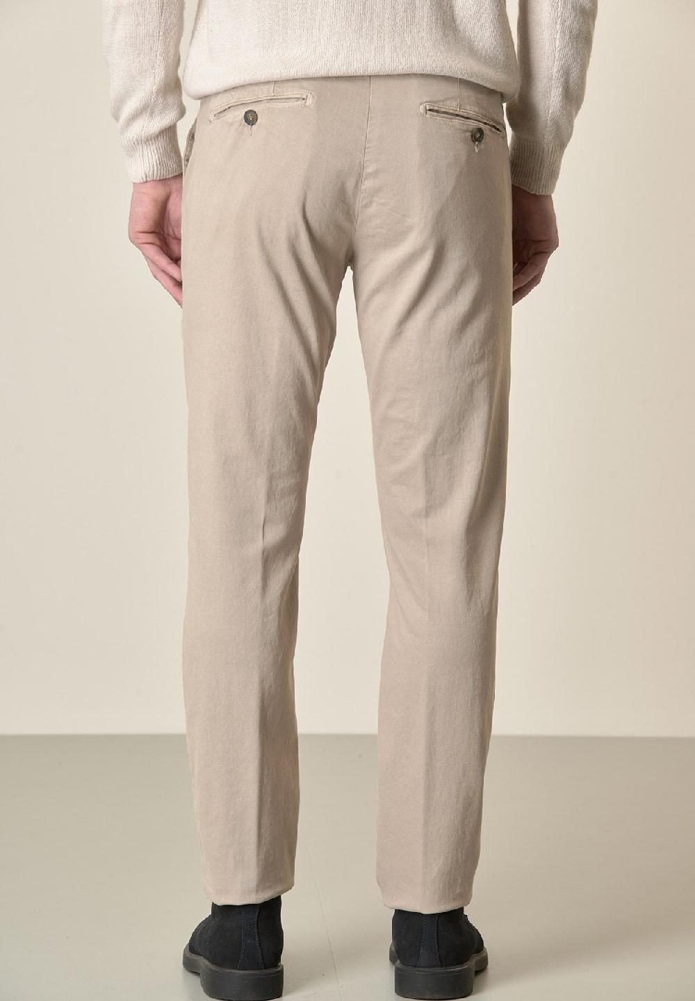 Angelico Pantalone beige gabardina cotone stretch slim fit Italy