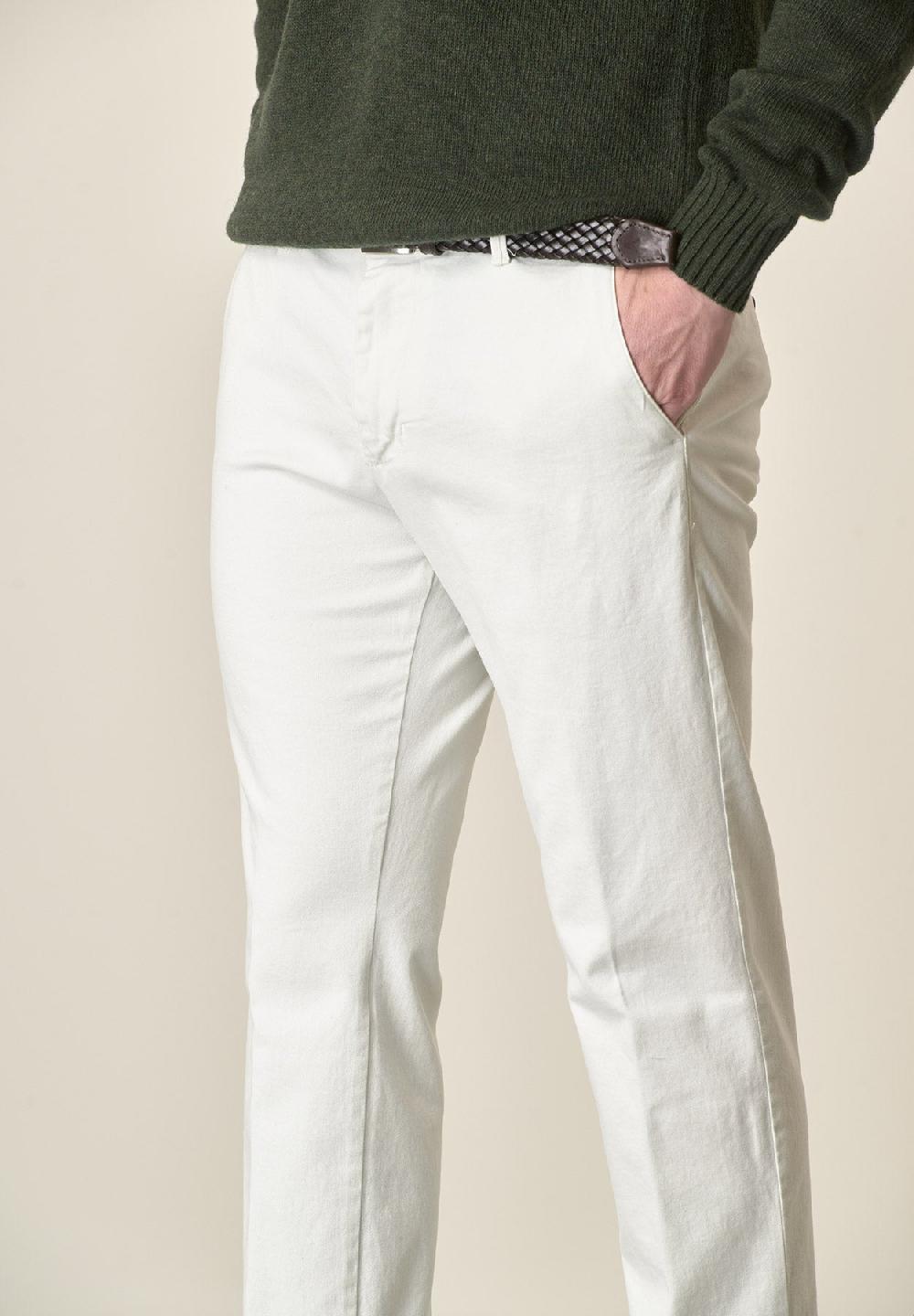 Angelico Pantalone panna gabardina cotone stretch slim fit Italia