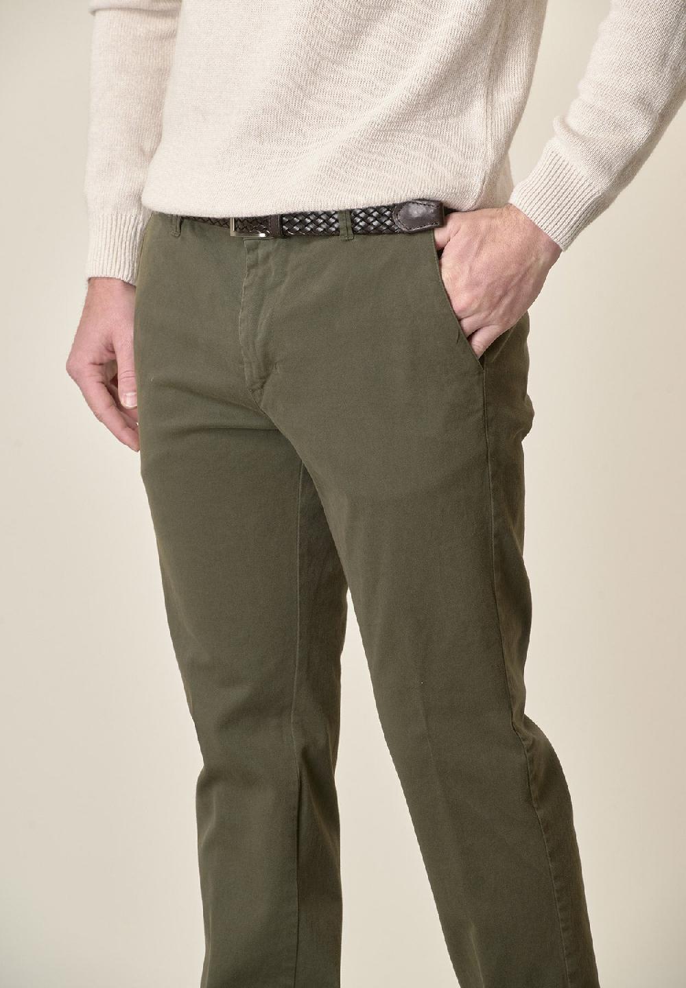 Angelico Pantalone verde militare gabardina cotone stretch slim fit 2025